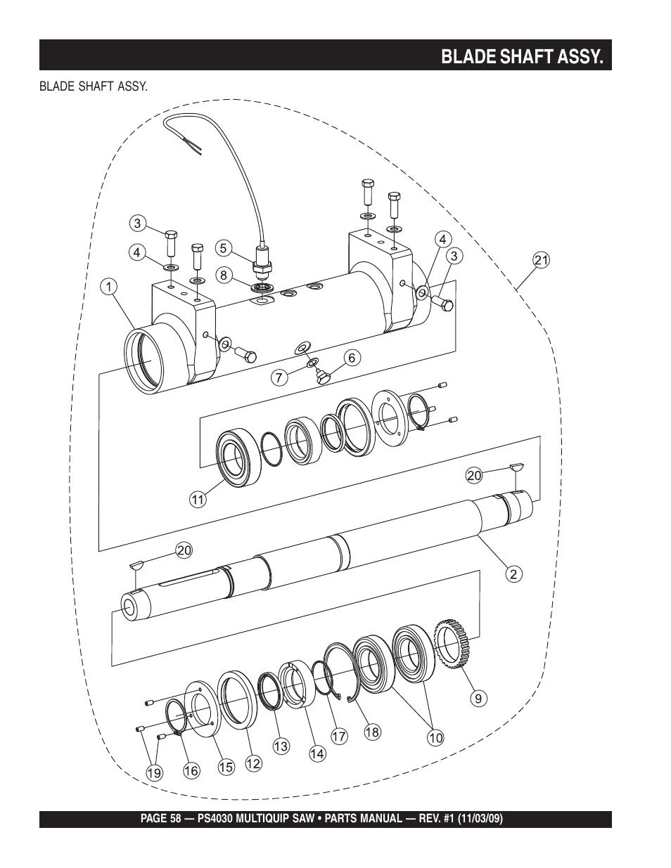 Blade shaft assy | Multiquip PS403030 User Manual | Page 58 / 66