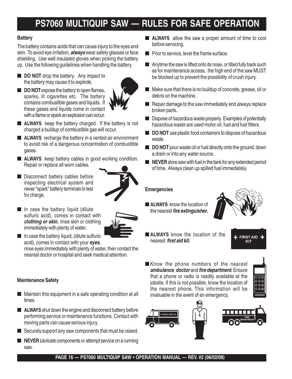 Ps7060 multiquip saw — rules for safe operation | Multiquip PS706036 User Manual | Page 16 / 66