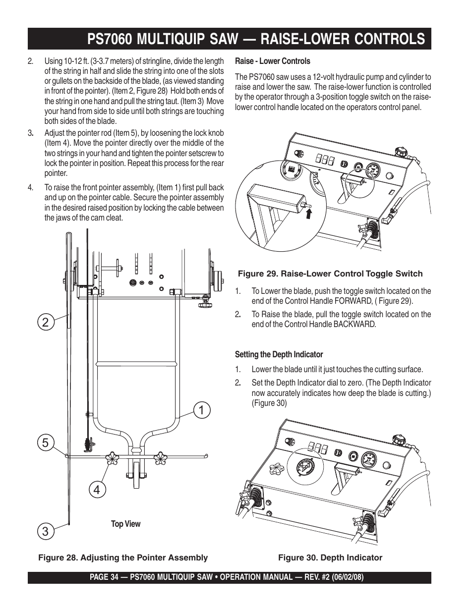 Ps7060 multiquip saw — raise-lower controls | Multiquip PS706036 User Manual | Page 34 / 66