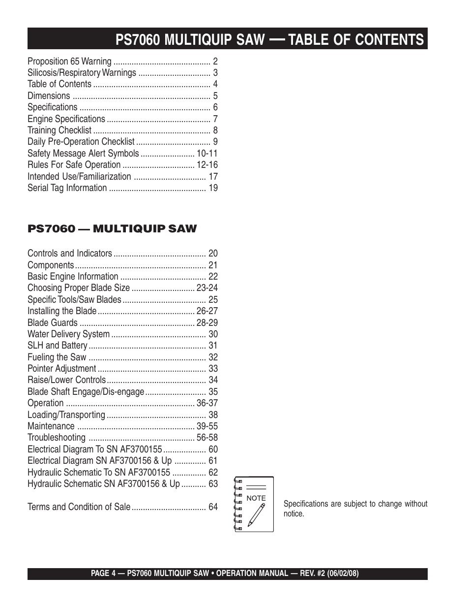 Multiquip PS706036 User Manual | Page 4 / 66