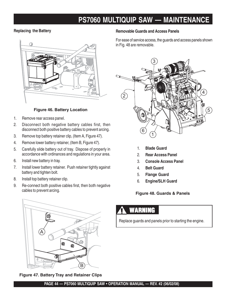 Ps7060 multiquip saw — maintenance, Warning | Multiquip PS706036 User Manual | Page 44 / 66