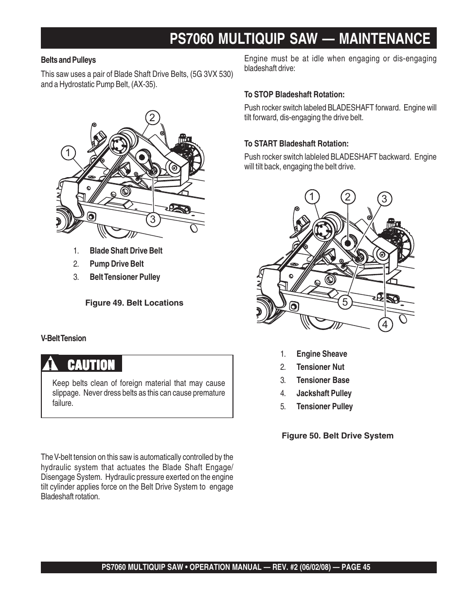 Ps7060 multiquip saw — maintenance, Caution | Multiquip PS706036 User Manual | Page 45 / 66