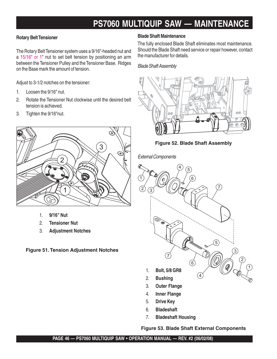 Ps7060 multiquip saw — maintenance | Multiquip PS706036 User Manual | Page 46 / 66