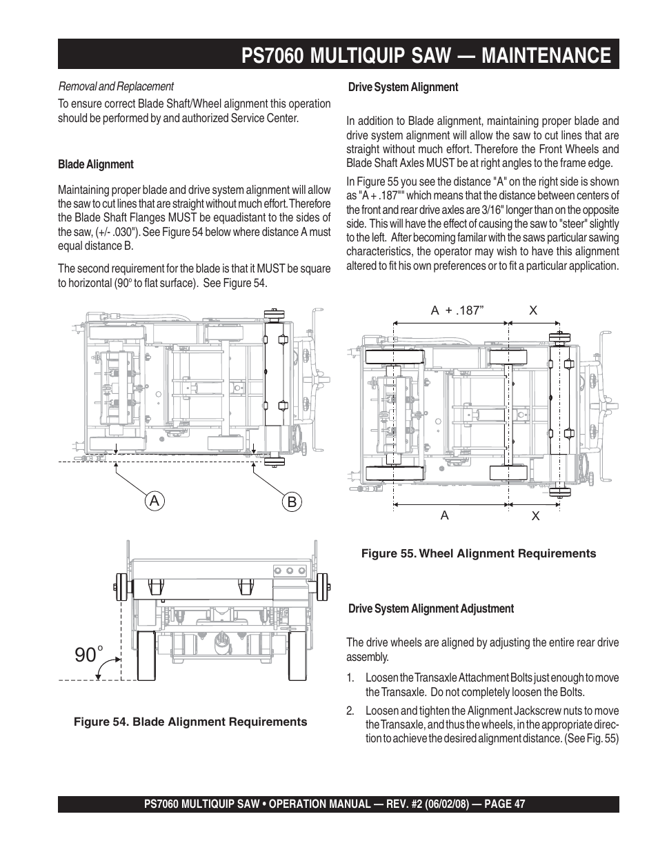 Ps7060 multiquip saw — maintenance | Multiquip PS706036 User Manual | Page 47 / 66