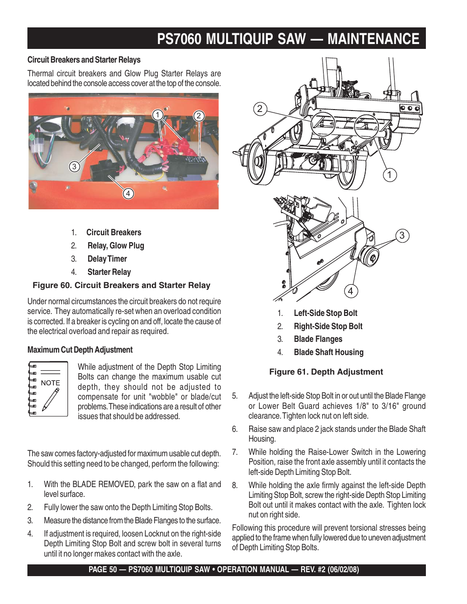 Ps7060 multiquip saw — maintenance | Multiquip PS706036 User Manual | Page 50 / 66