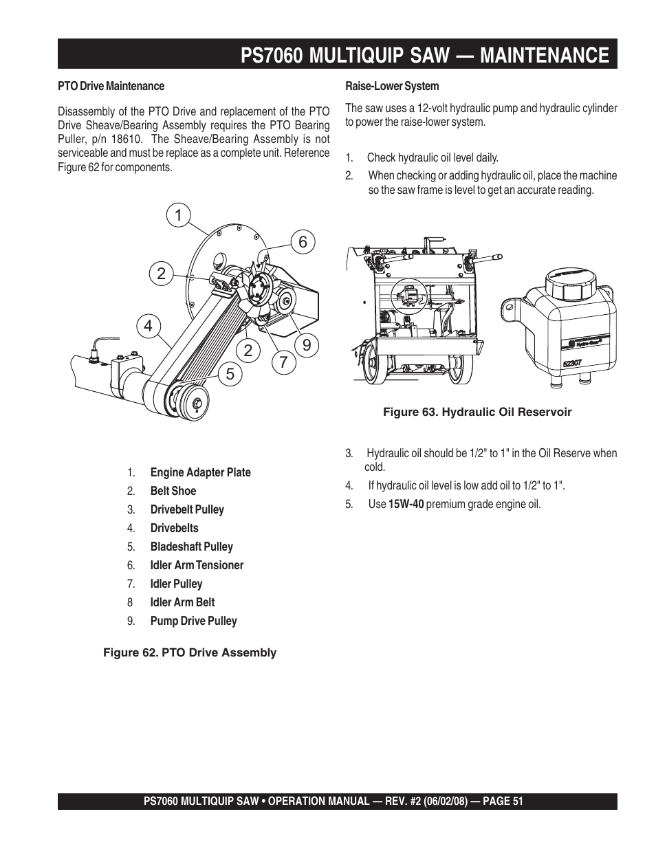 Ps7060 multiquip saw — maintenance | Multiquip PS706036 User Manual | Page 51 / 66