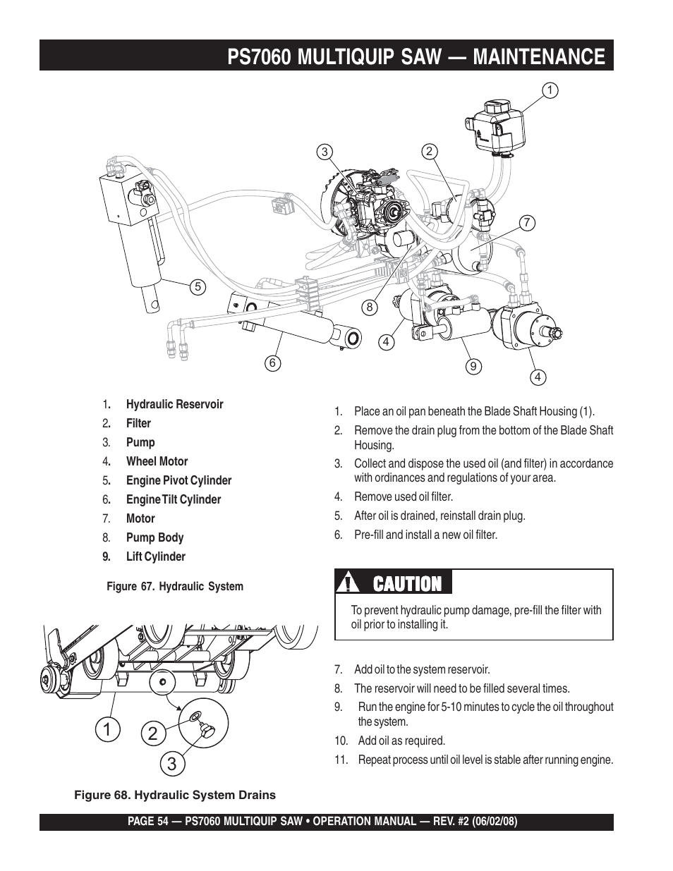 Ps7060 multiquip saw — maintenance, Caution | Multiquip PS706036 User Manual | Page 54 / 66