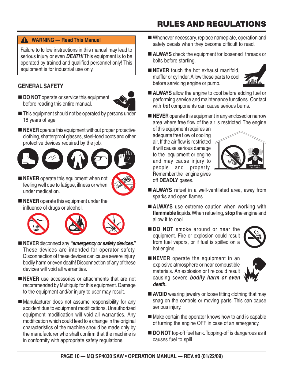 Rules and regulations | Multiquip SP403030 User Manual | Page 10 / 60