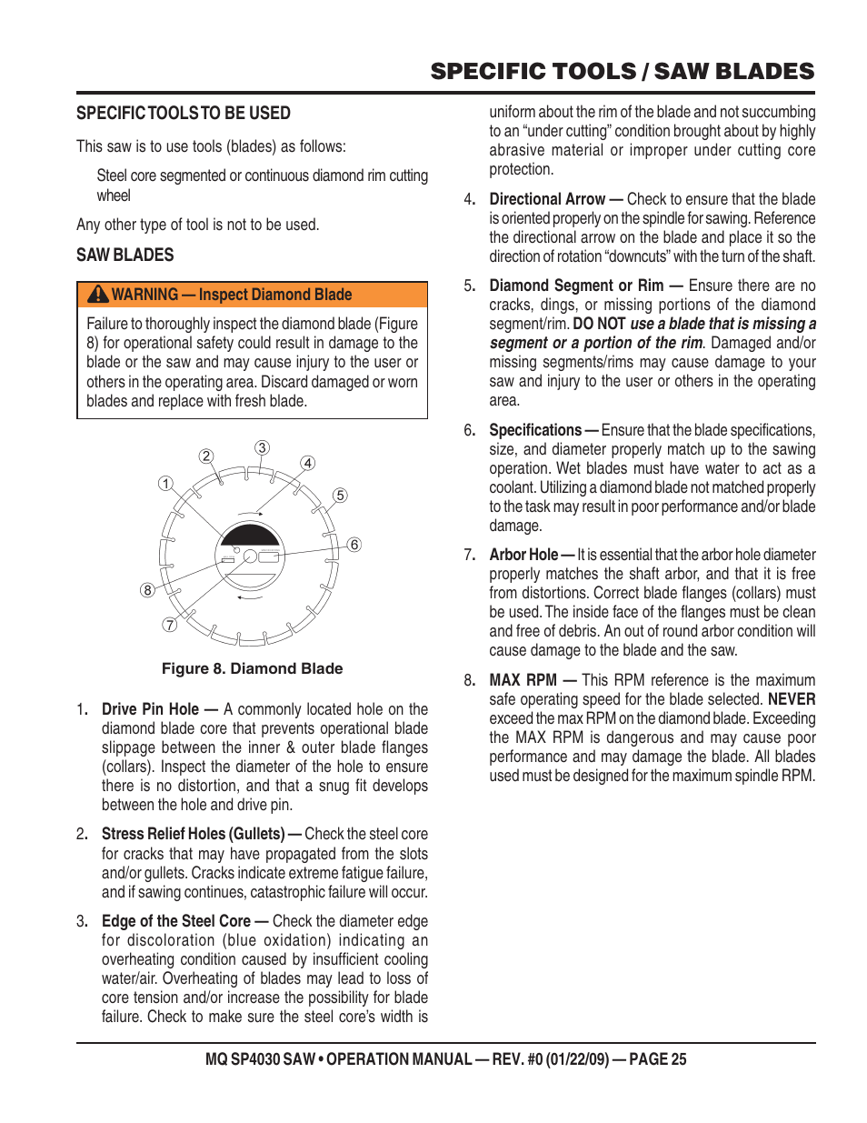Specific tools / saw blades | Multiquip SP403030 User Manual | Page 25 / 60