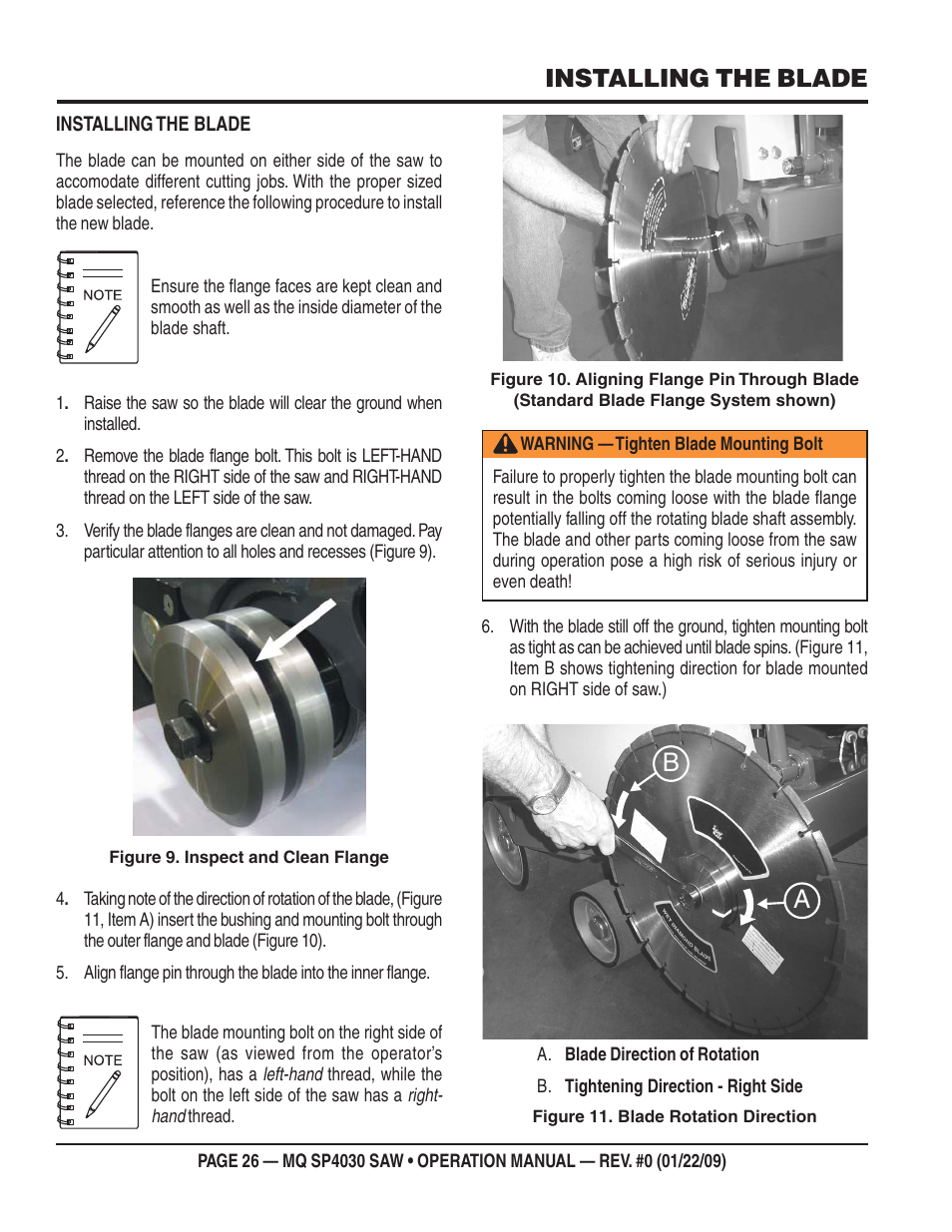 Installing the blade | Multiquip SP403030 User Manual | Page 26 / 60