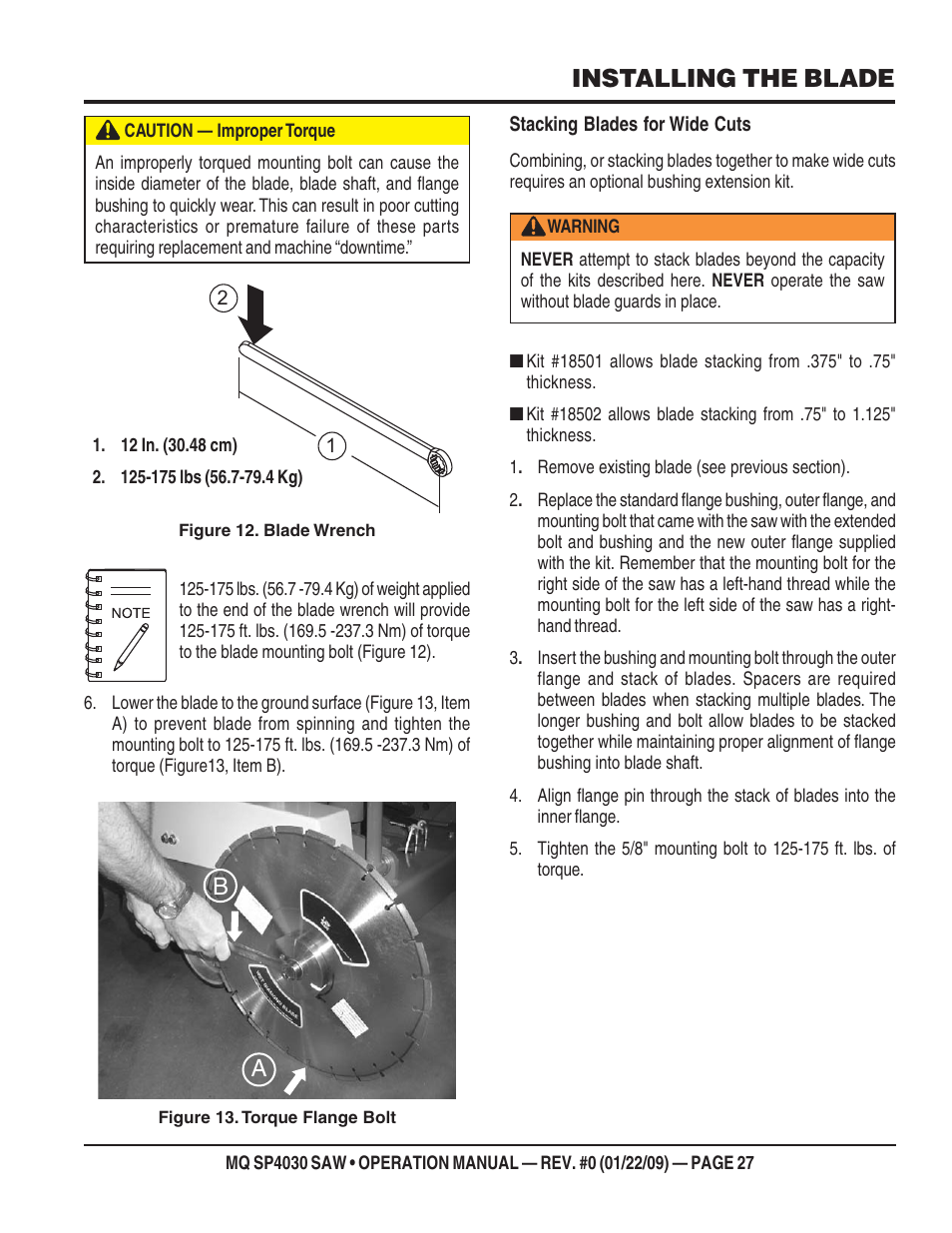 Installing the blade | Multiquip SP403030 User Manual | Page 27 / 60