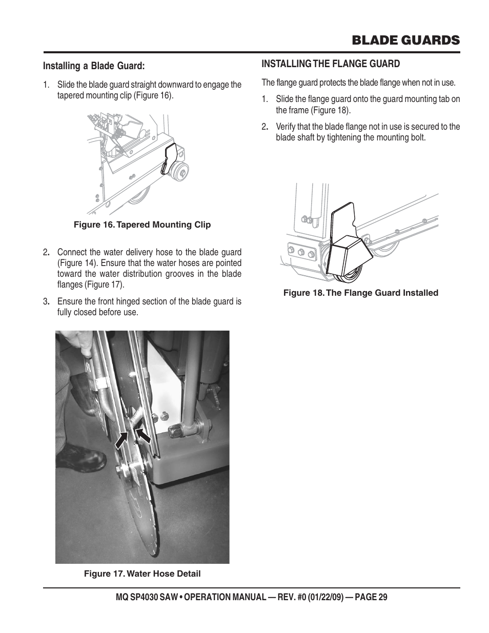 Blade guards | Multiquip SP403030 User Manual | Page 29 / 60