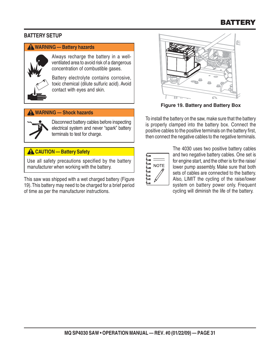 Battery | Multiquip SP403030 User Manual | Page 31 / 60