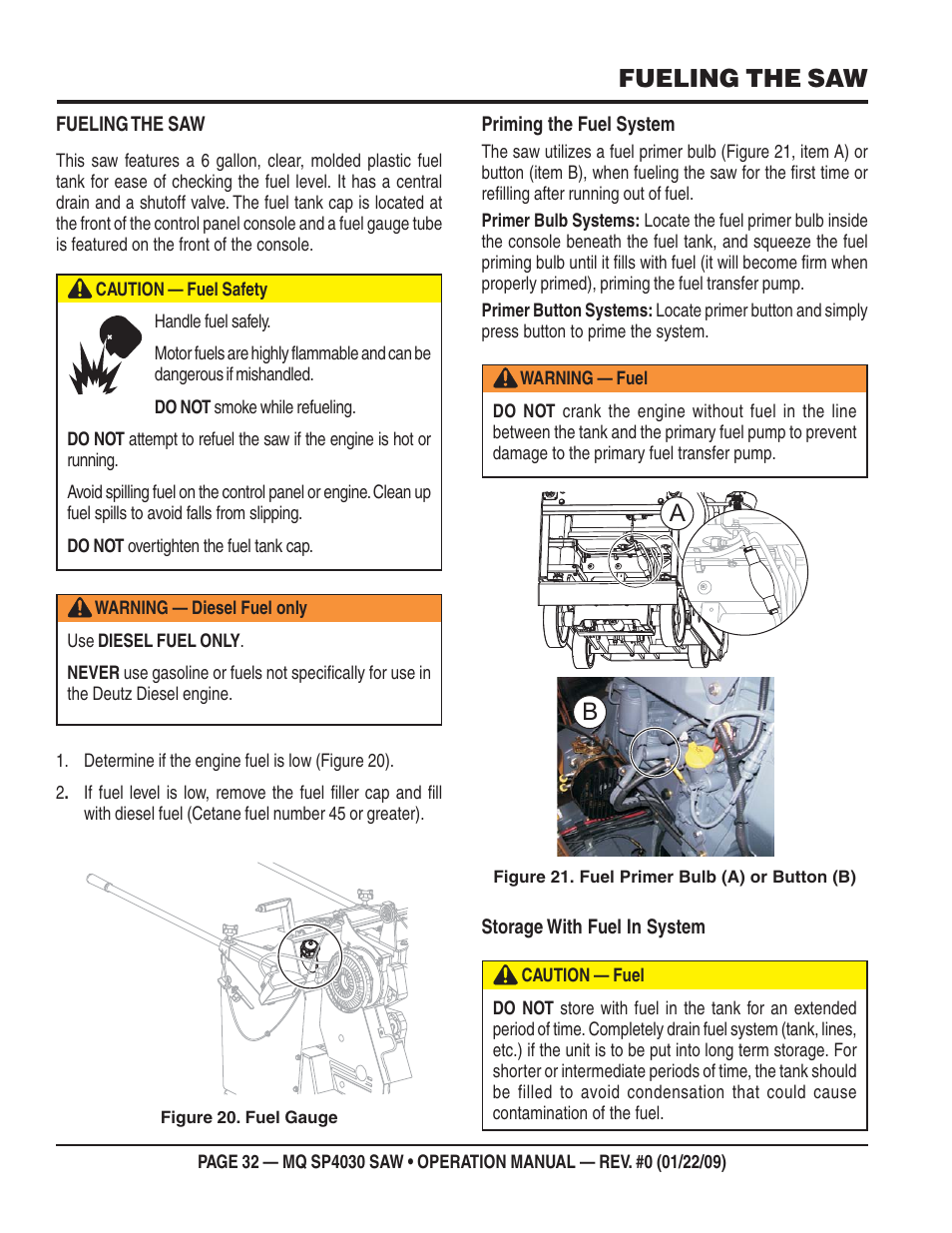 Fueling the saw | Multiquip SP403030 User Manual | Page 32 / 60