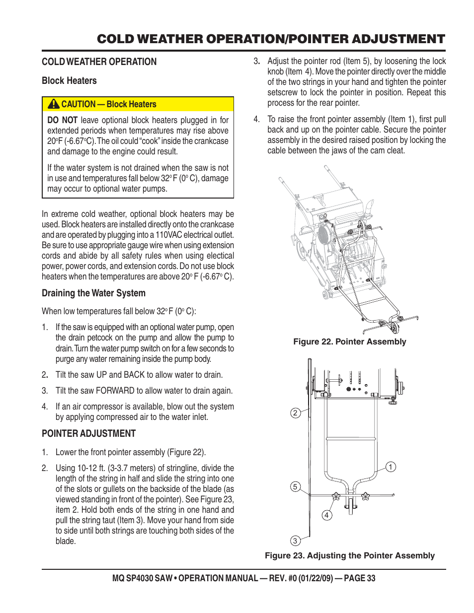 Cold weather operation/pointer adjustment | Multiquip SP403030 User Manual | Page 33 / 60