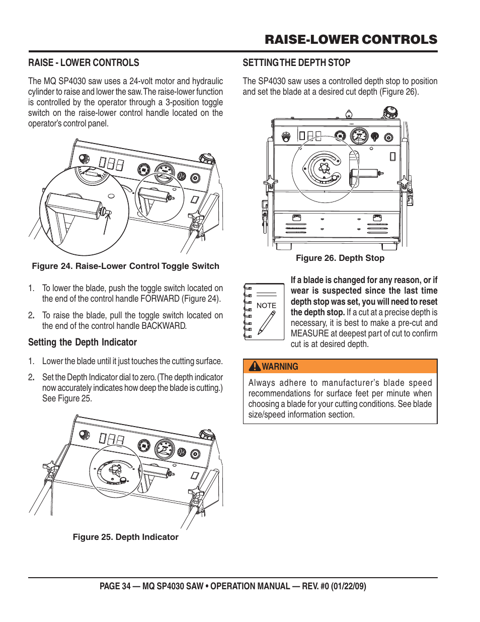 Raise-lower controls | Multiquip SP403030 User Manual | Page 34 / 60