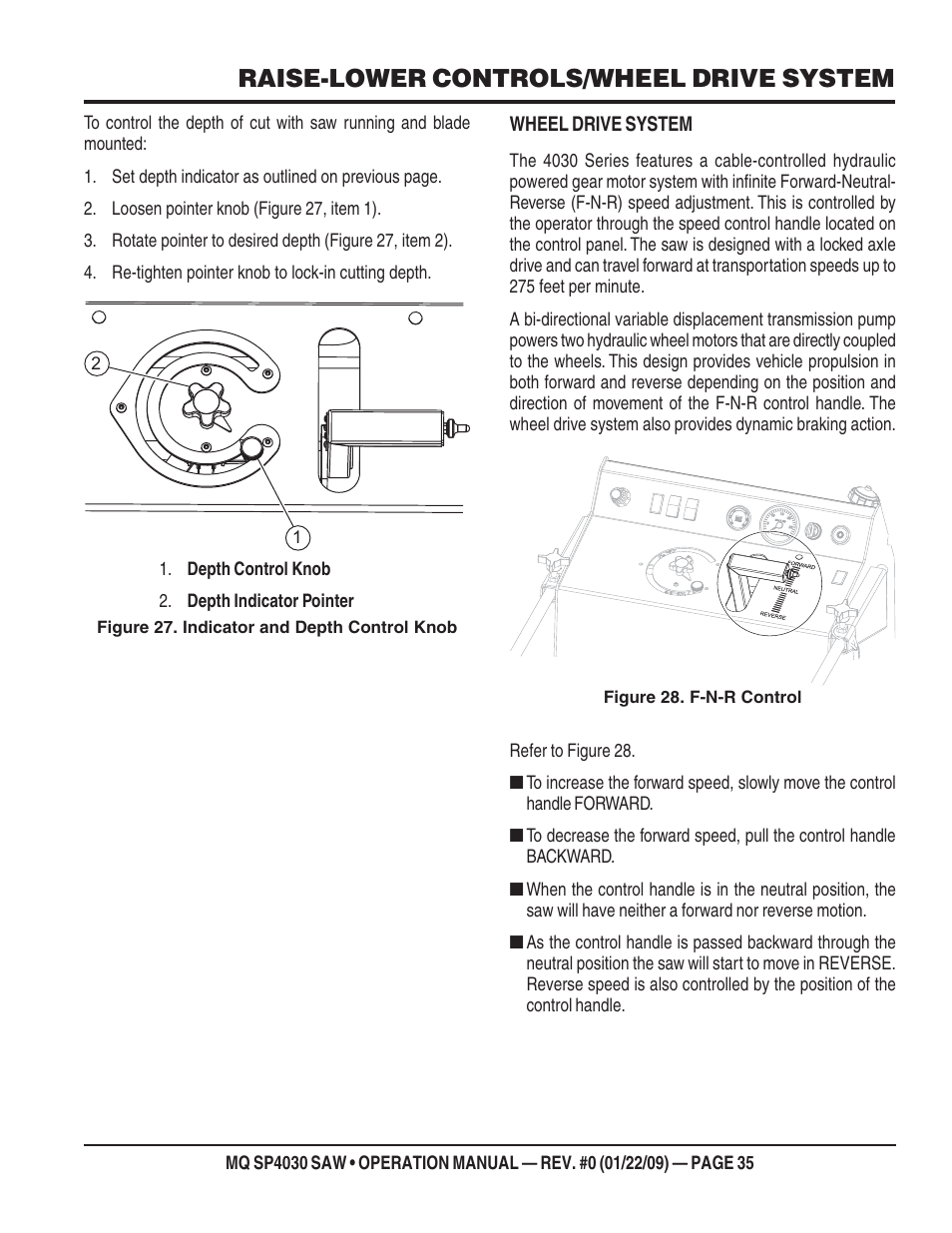 Raise-lower controls/wheel drive system | Multiquip SP403030 User Manual | Page 35 / 60