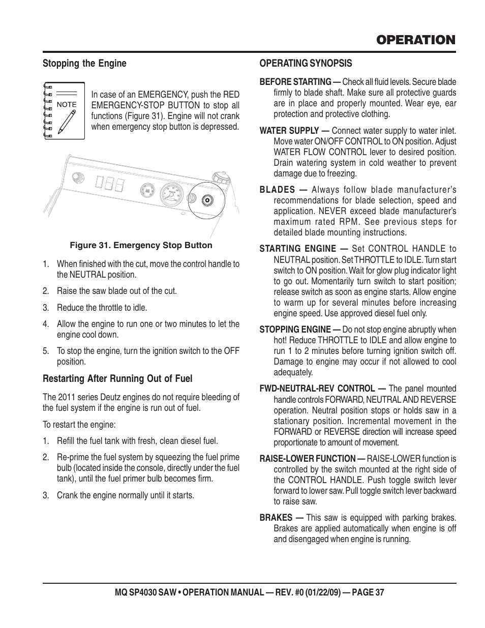 Operation | Multiquip SP403030 User Manual | Page 37 / 60