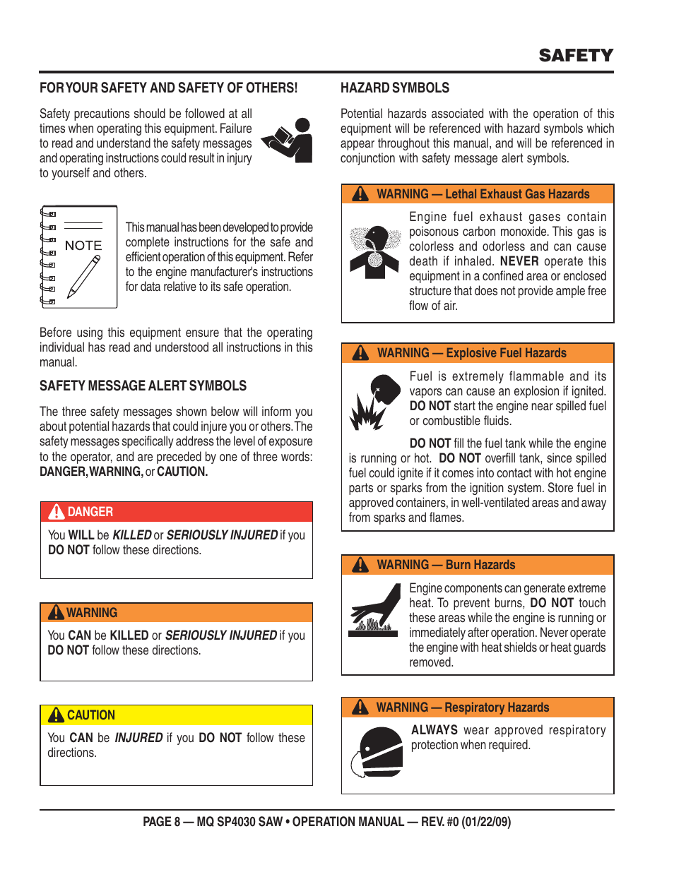 Safety | Multiquip SP403030 User Manual | Page 8 / 60