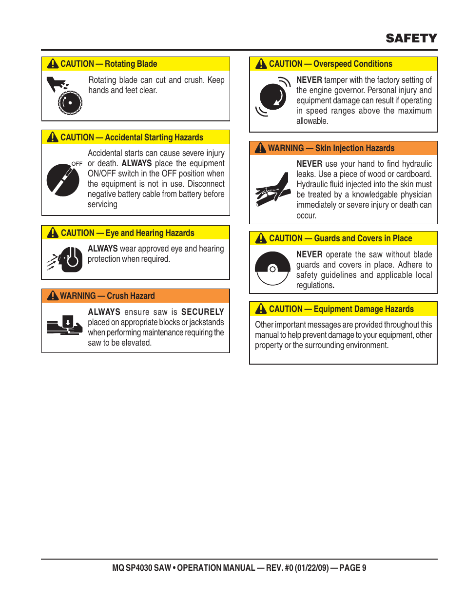 Safety | Multiquip SP403030 User Manual | Page 9 / 60