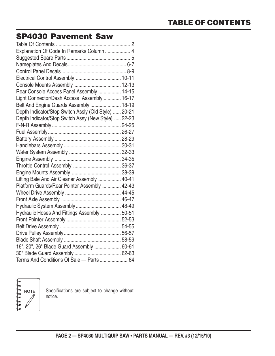 Sp4030 pavement saw | Multiquip SP403030 User Manual | Page 2 / 66