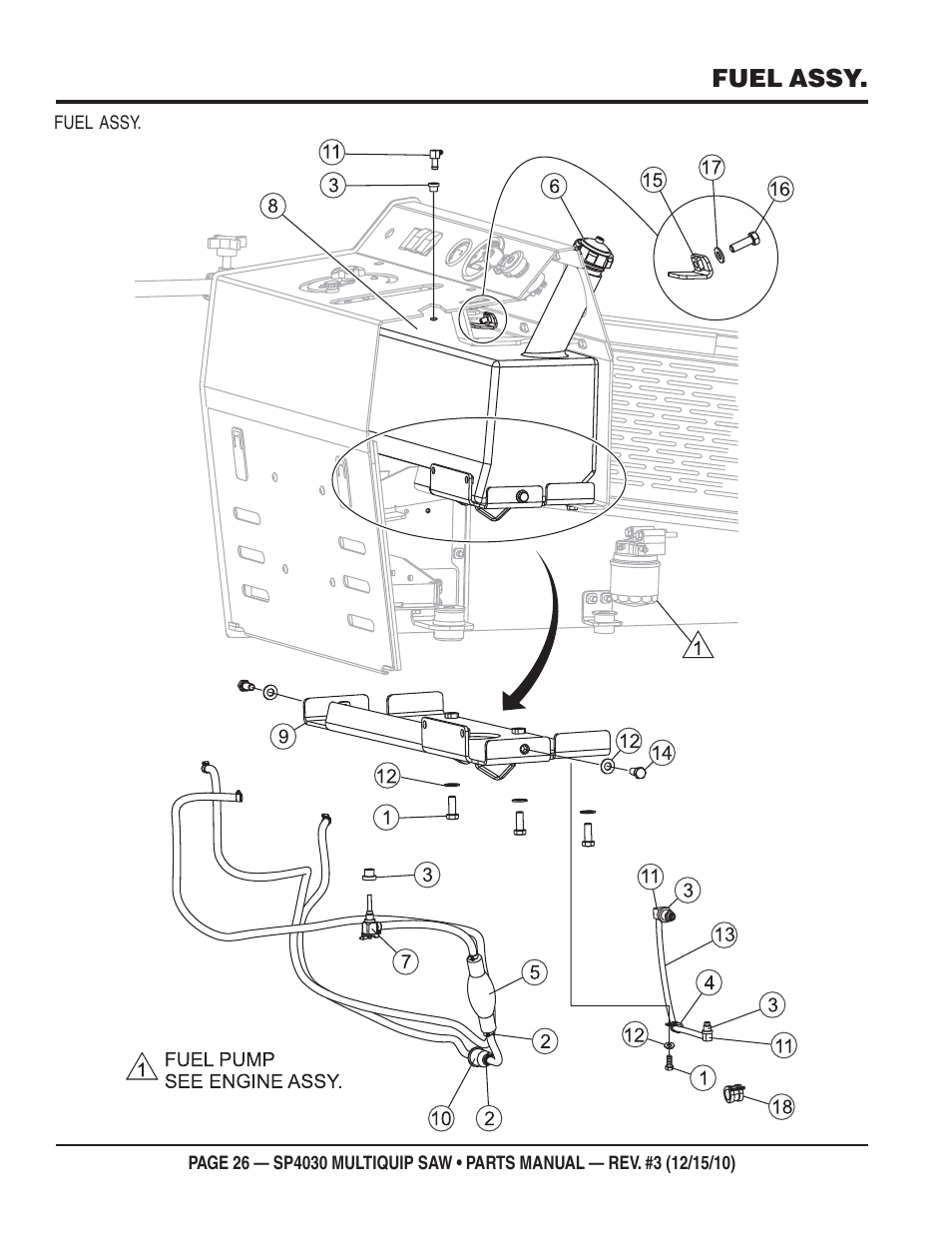 Fuel assy | Multiquip SP403030 User Manual | Page 26 / 66