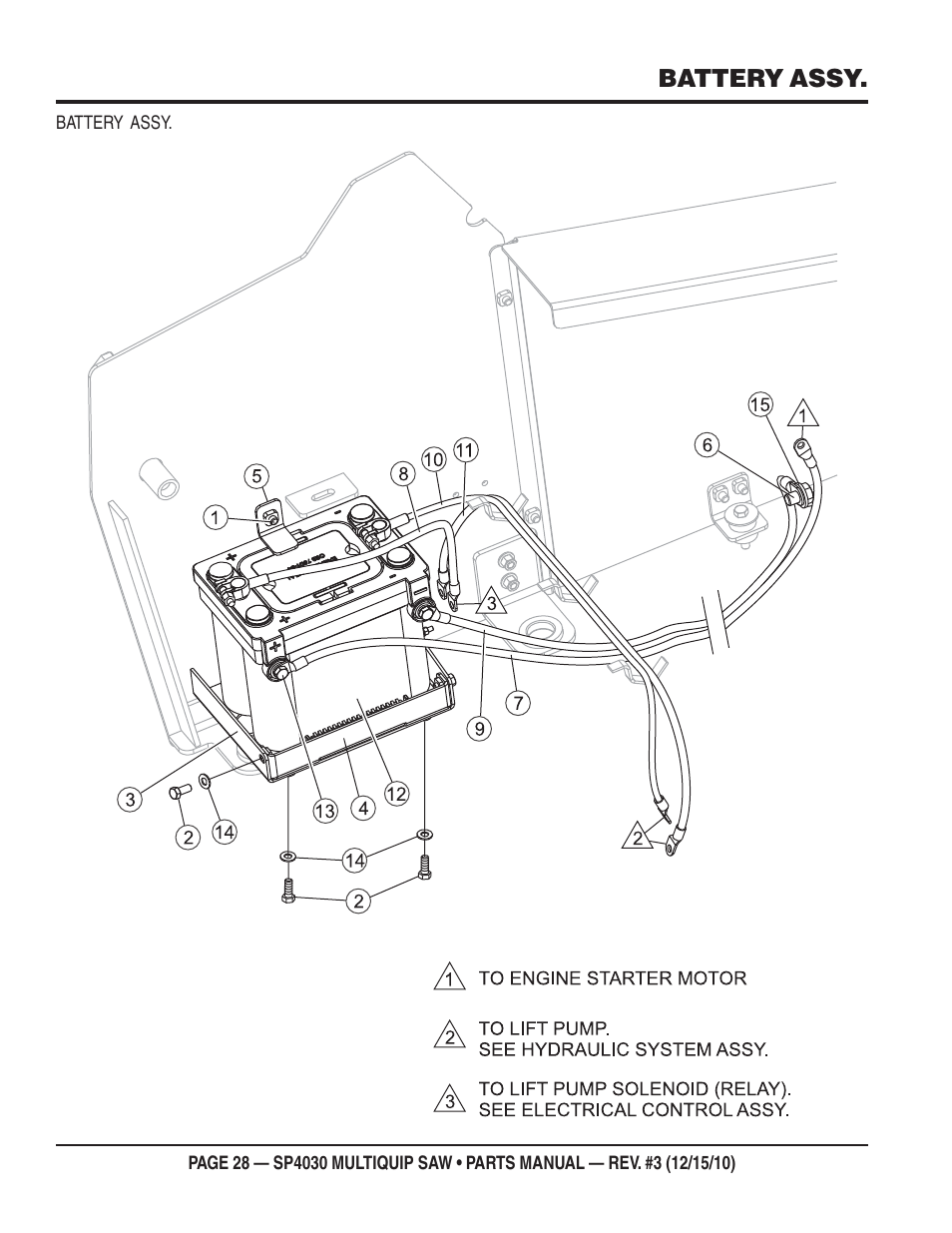 Battery assy | Multiquip SP403030 User Manual | Page 28 / 66
