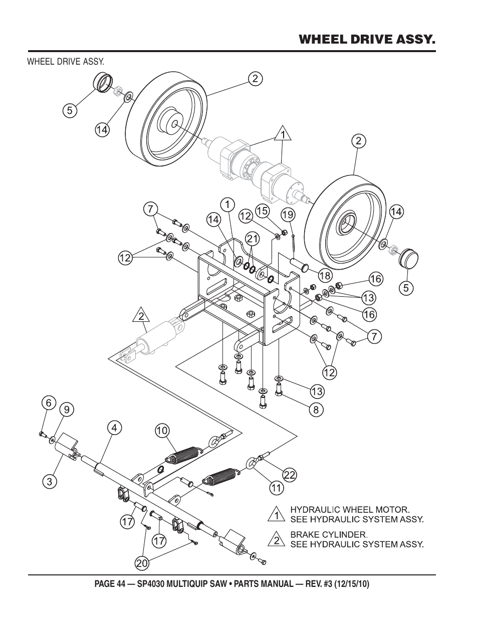 Wheel drive assy | Multiquip SP403030 User Manual | Page 44 / 66