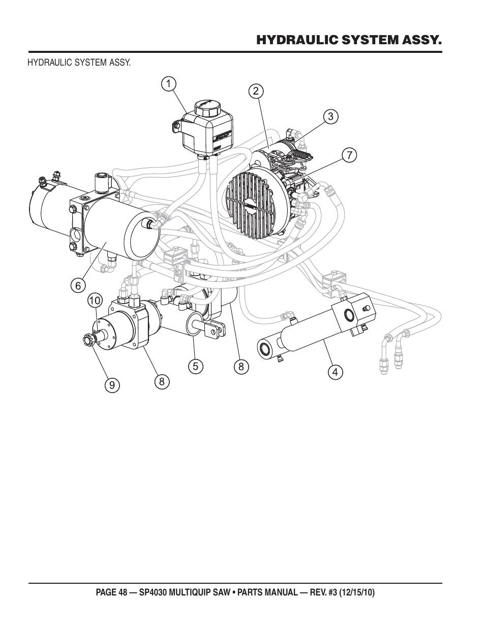 Hydraulic system assy | Multiquip SP403030 User Manual | Page 48 / 66