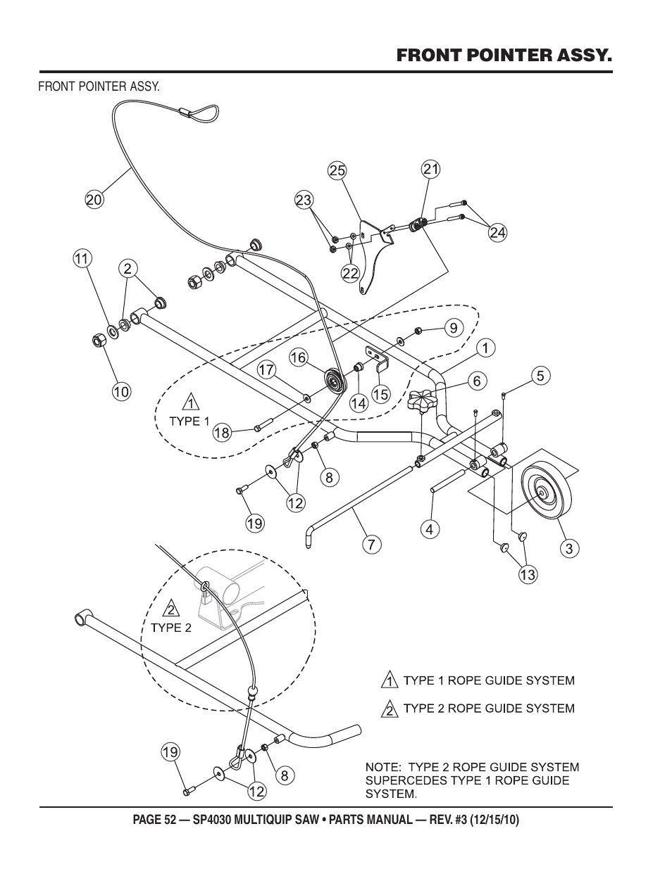 Front pointer assy | Multiquip SP403030 User Manual | Page 52 / 66