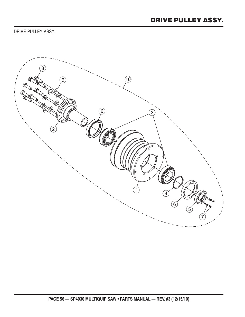 Drive pulley assy | Multiquip SP403030 User Manual | Page 56 / 66