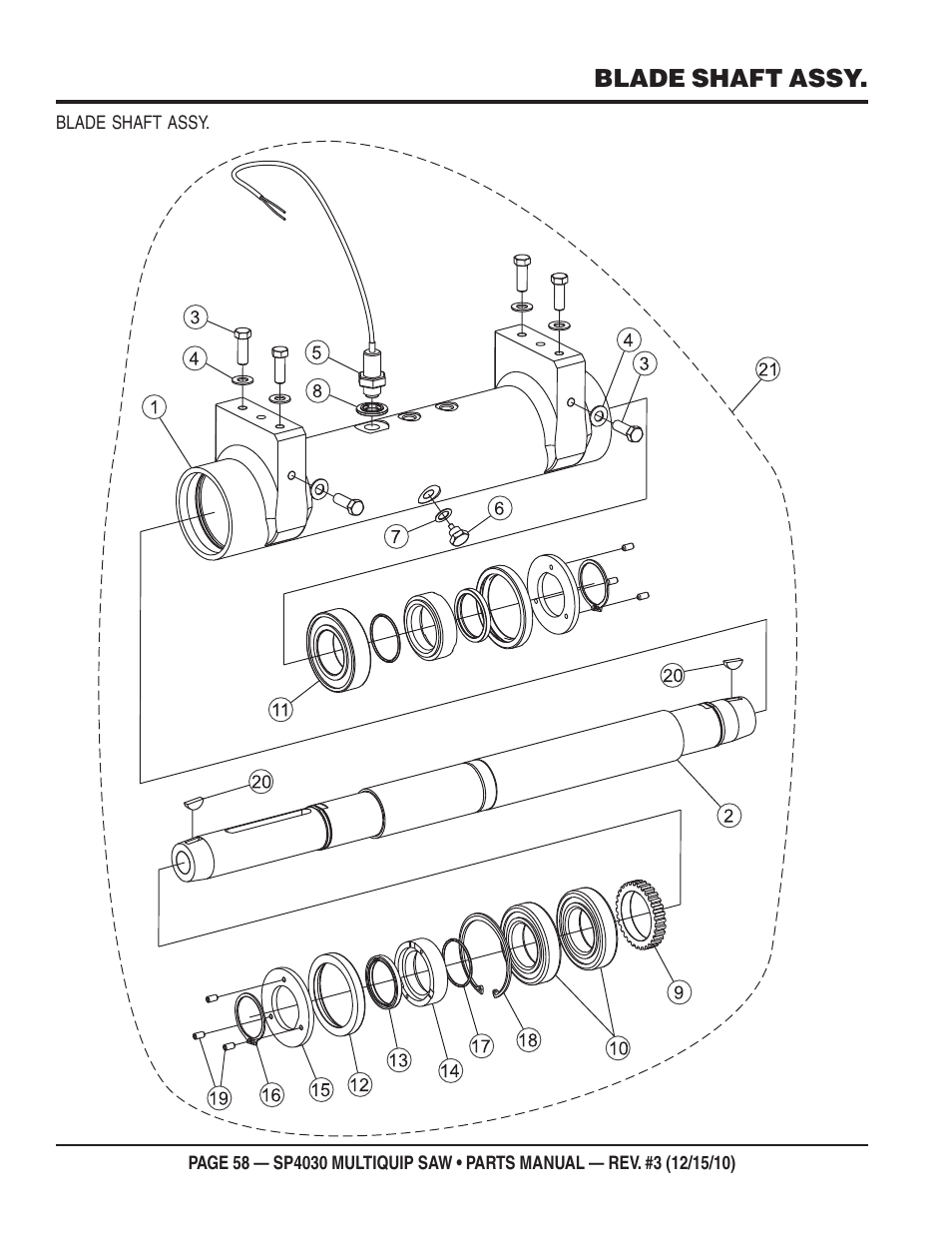 Blade shaft assy | Multiquip SP403030 User Manual | Page 58 / 66