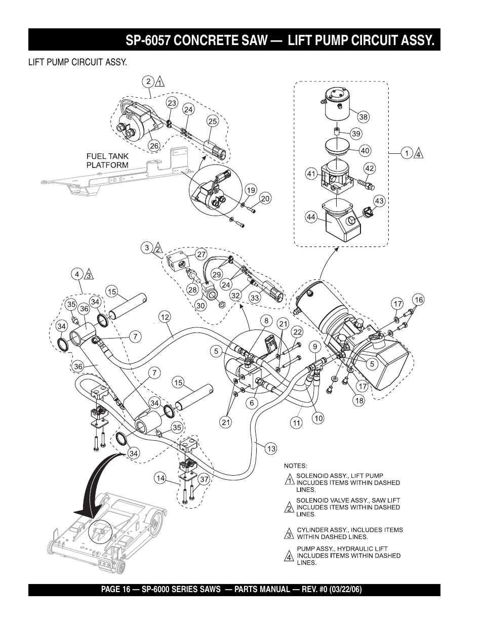 Sp-6057 concrete saw — lift pump circuit assy | Multiquip SP605736 User Manual | Page 16 / 90