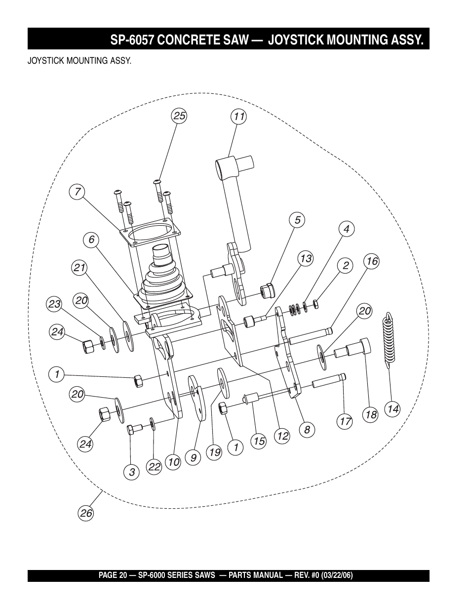 Sp-6057 concrete saw — joystick mounting assy | Multiquip SP605736 User Manual | Page 20 / 90