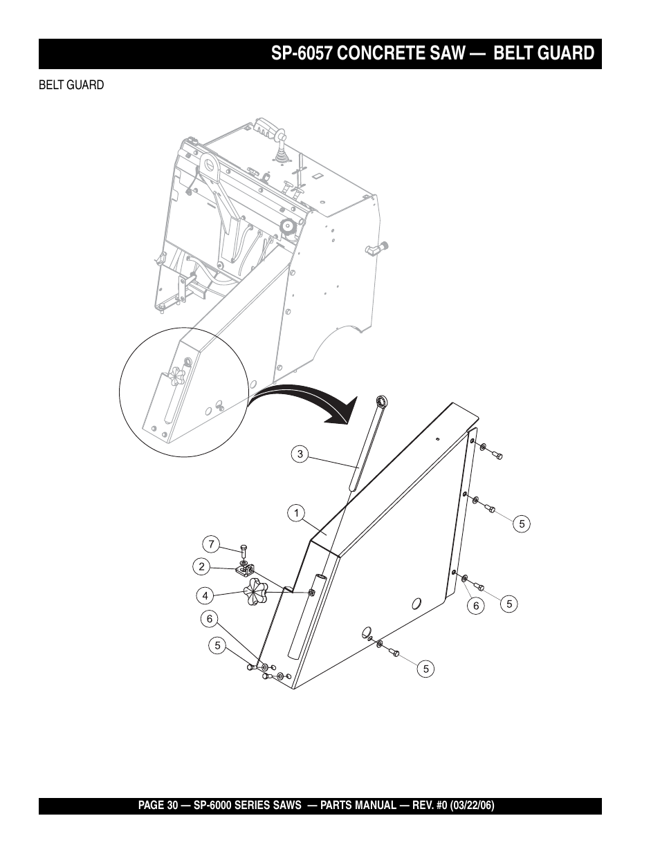 Sp-6057 concrete saw — belt guard | Multiquip SP605736 User Manual | Page 30 / 90