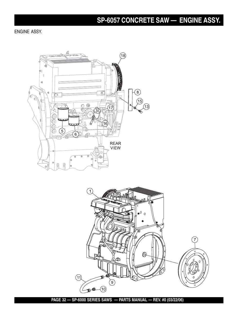Sp-6057 concrete saw — engine assy | Multiquip SP605736 User Manual | Page 32 / 90