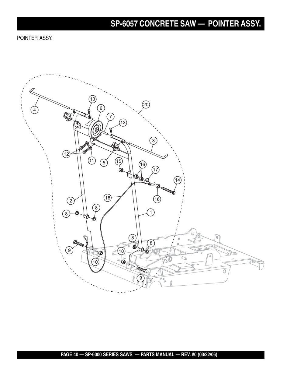 Sp-6057 concrete saw — pointer assy | Multiquip SP605736 User Manual | Page 40 / 90