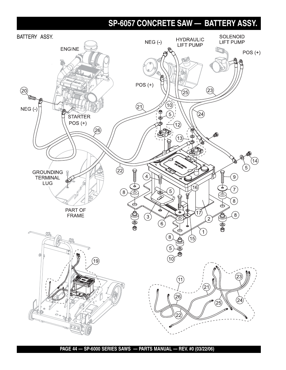 Sp-6057 concrete saw — battery assy | Multiquip SP605736 User Manual | Page 44 / 90