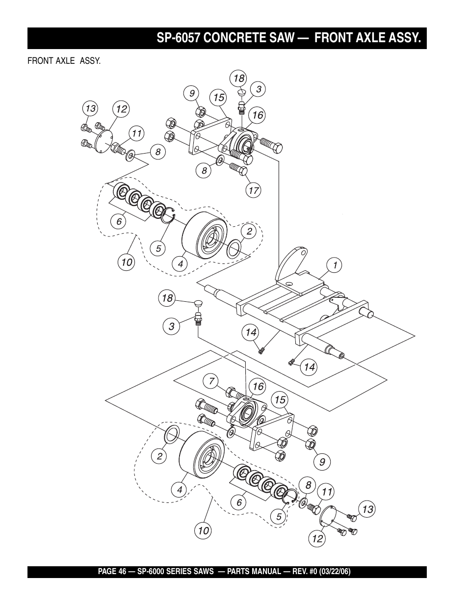 Sp-6057 concrete saw — front axle assy | Multiquip SP605736 User Manual | Page 46 / 90