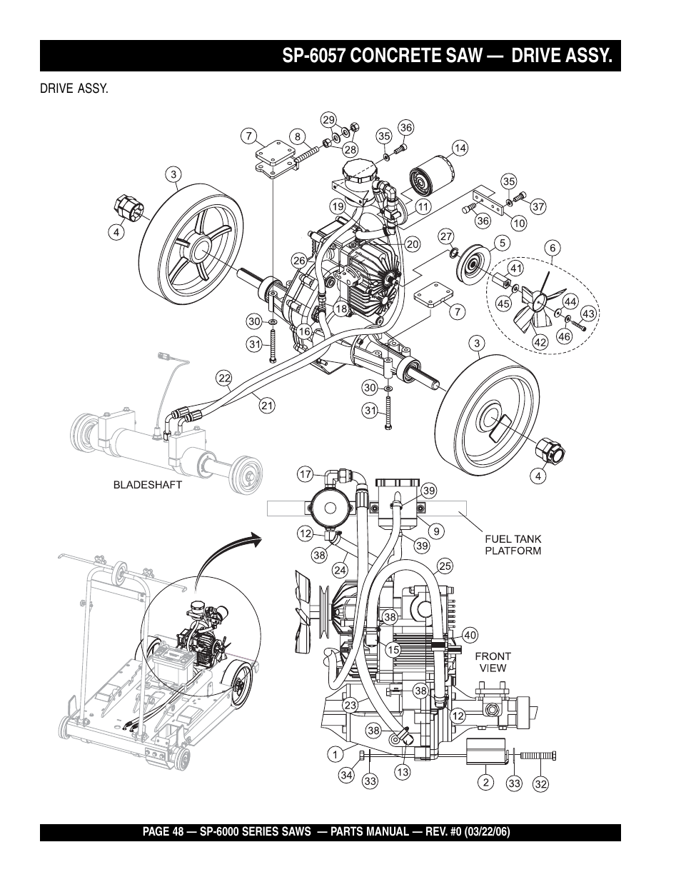 Sp-6057 concrete saw — drive assy | Multiquip SP605736 User Manual | Page 48 / 90