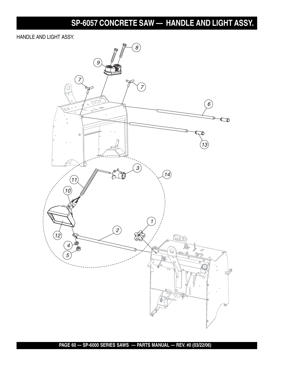 Sp-6057 concrete saw — handle and light assy | Multiquip SP605736 User Manual | Page 60 / 90