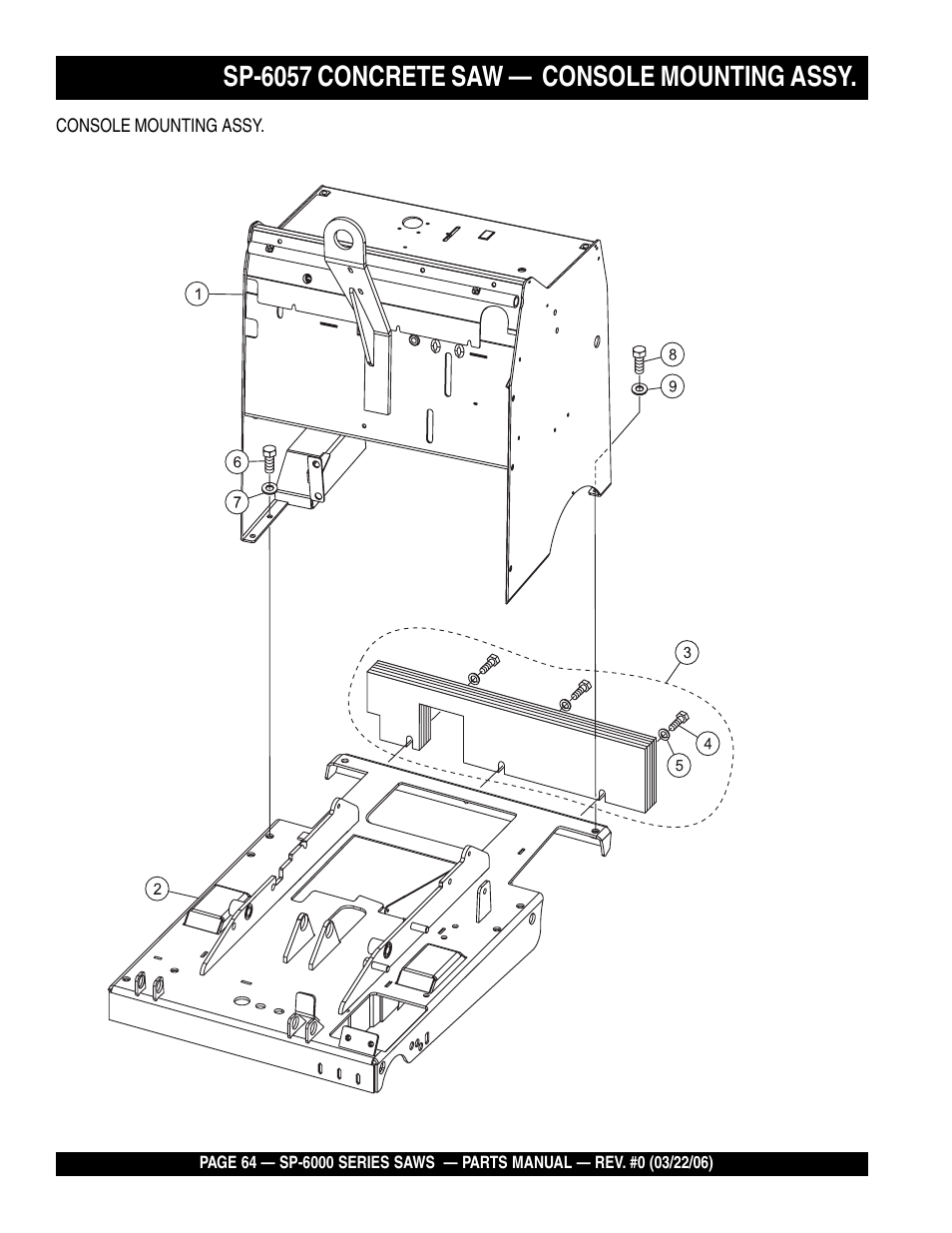 Sp-6057 concrete saw — console mounting assy | Multiquip SP605736 User Manual | Page 64 / 90