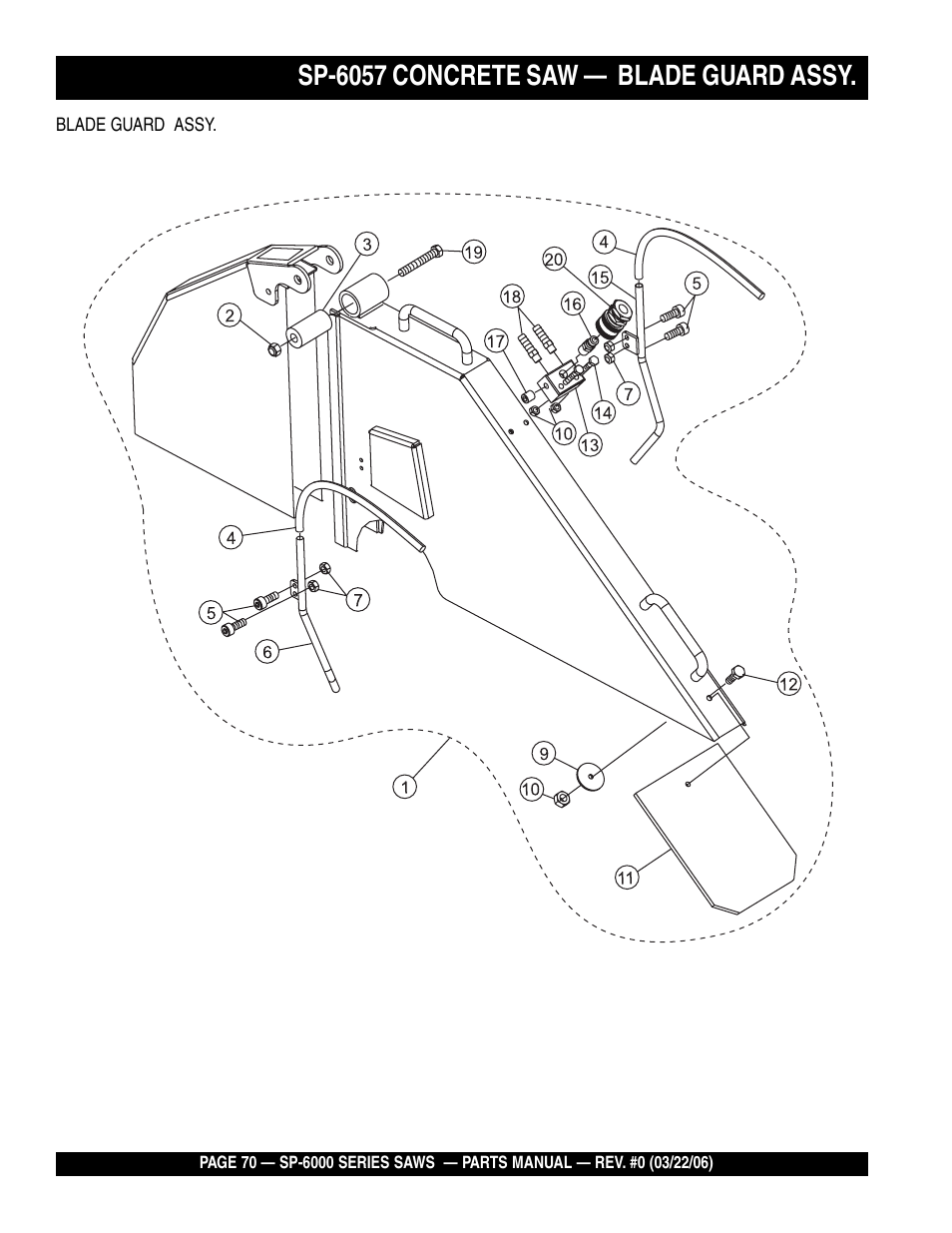 Sp-6057 concrete saw — blade guard assy | Multiquip SP605736 User Manual | Page 70 / 90
