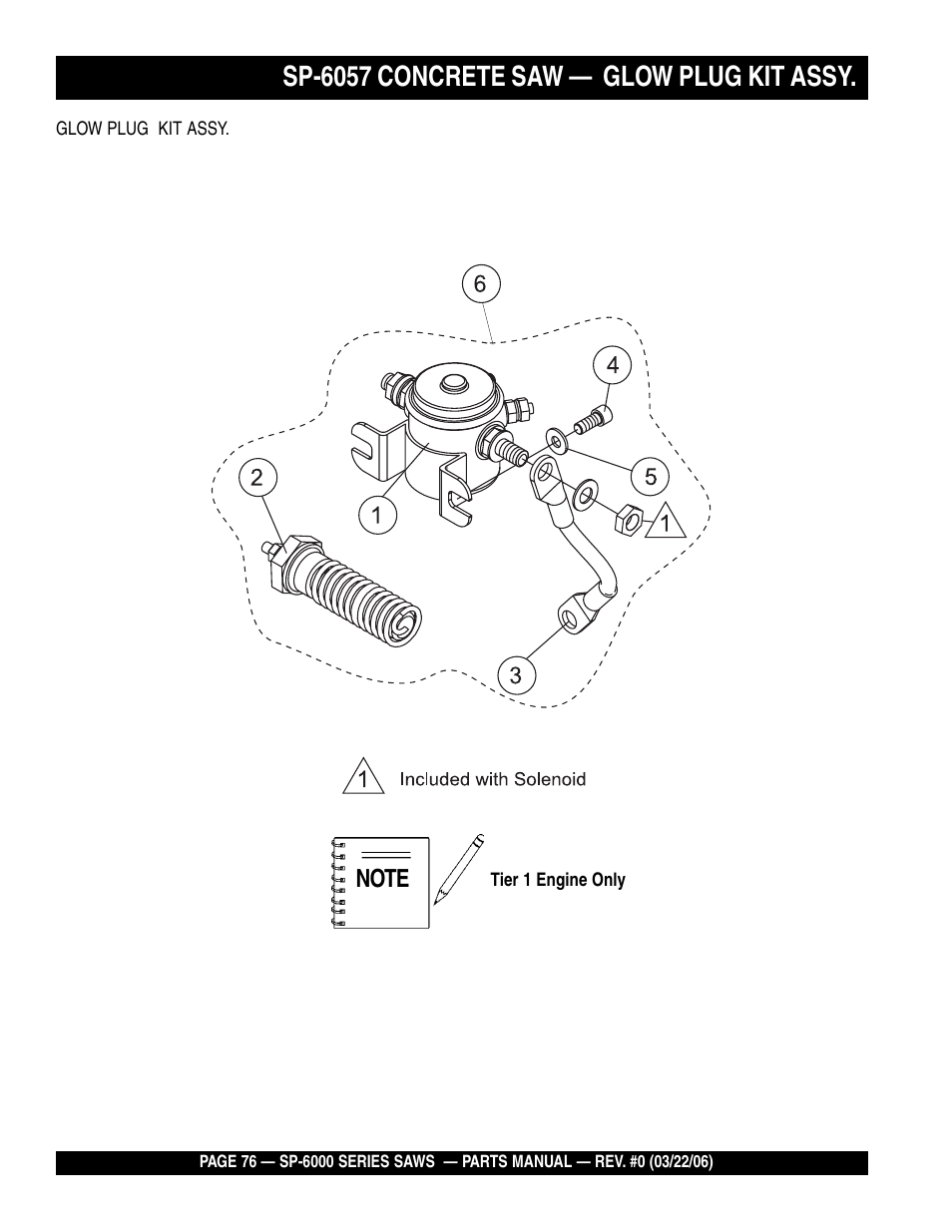 Sp-6057 concrete saw — glow plug kit assy | Multiquip SP605736 User Manual | Page 76 / 90