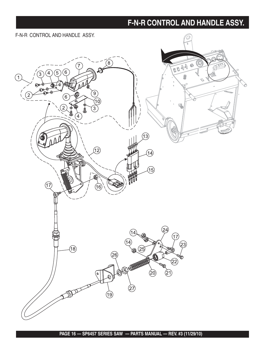 F-n-r control and handle assy | Multiquip SP6457 User Manual | Page 16 / 96