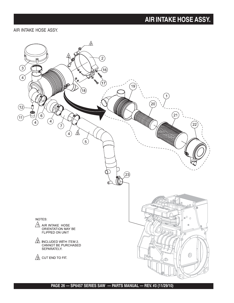 Air intake hose assy | Multiquip SP6457 User Manual | Page 26 / 96
