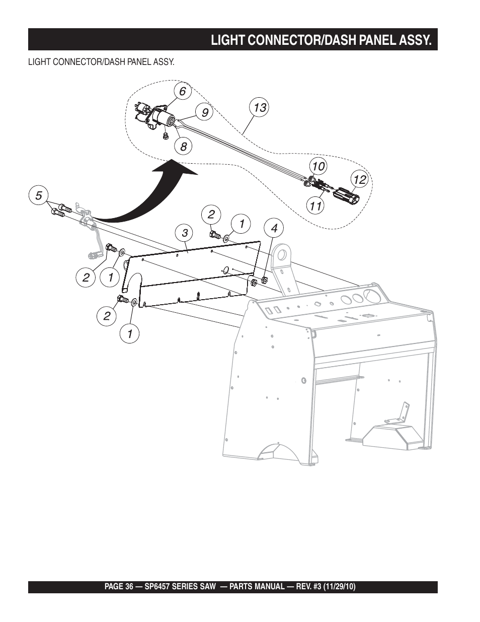 Light connector/dash panel assy | Multiquip SP6457 User Manual | Page 36 / 96