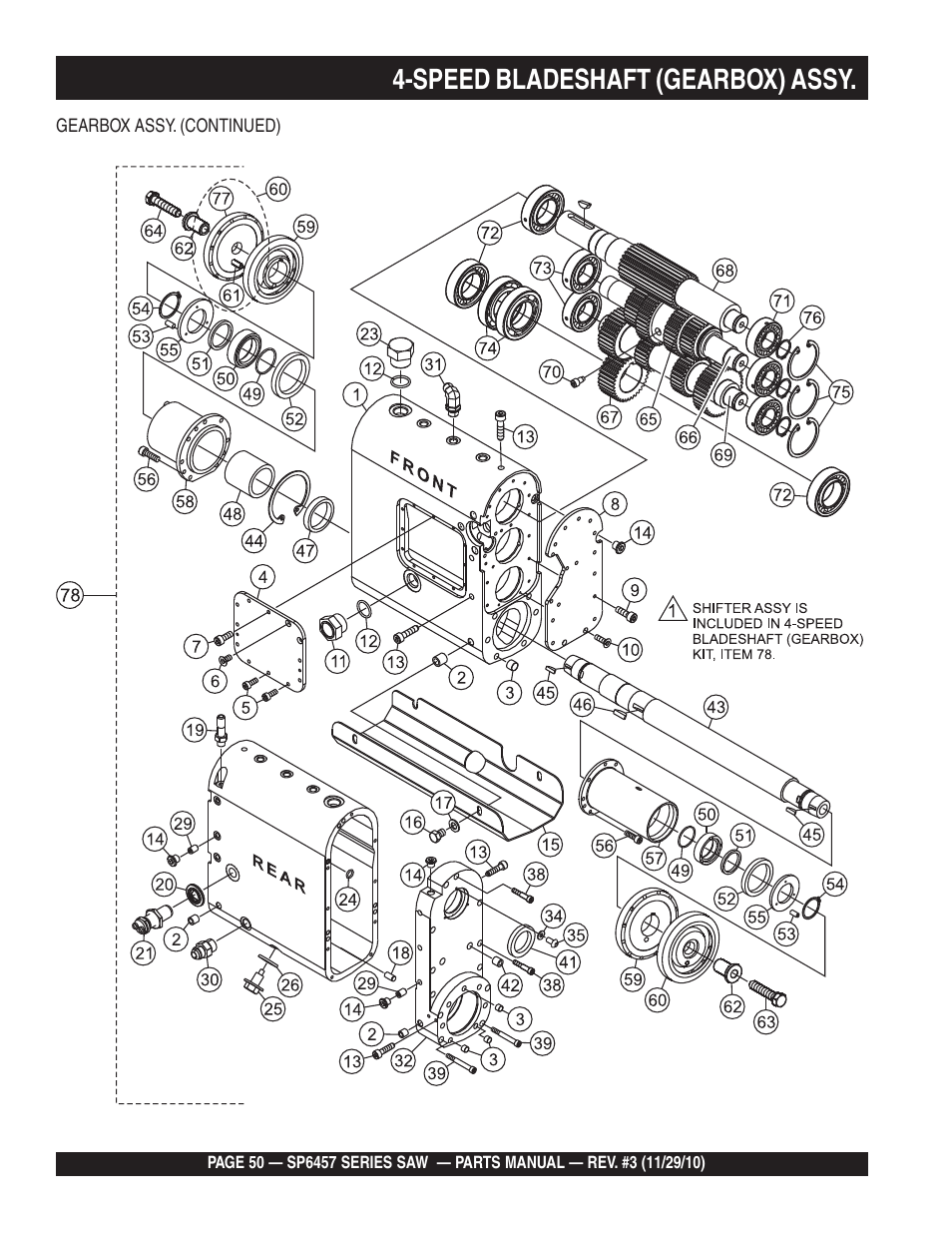 Speed bladeshaft (gearbox) assy | Multiquip SP6457 User Manual | Page 50 / 96