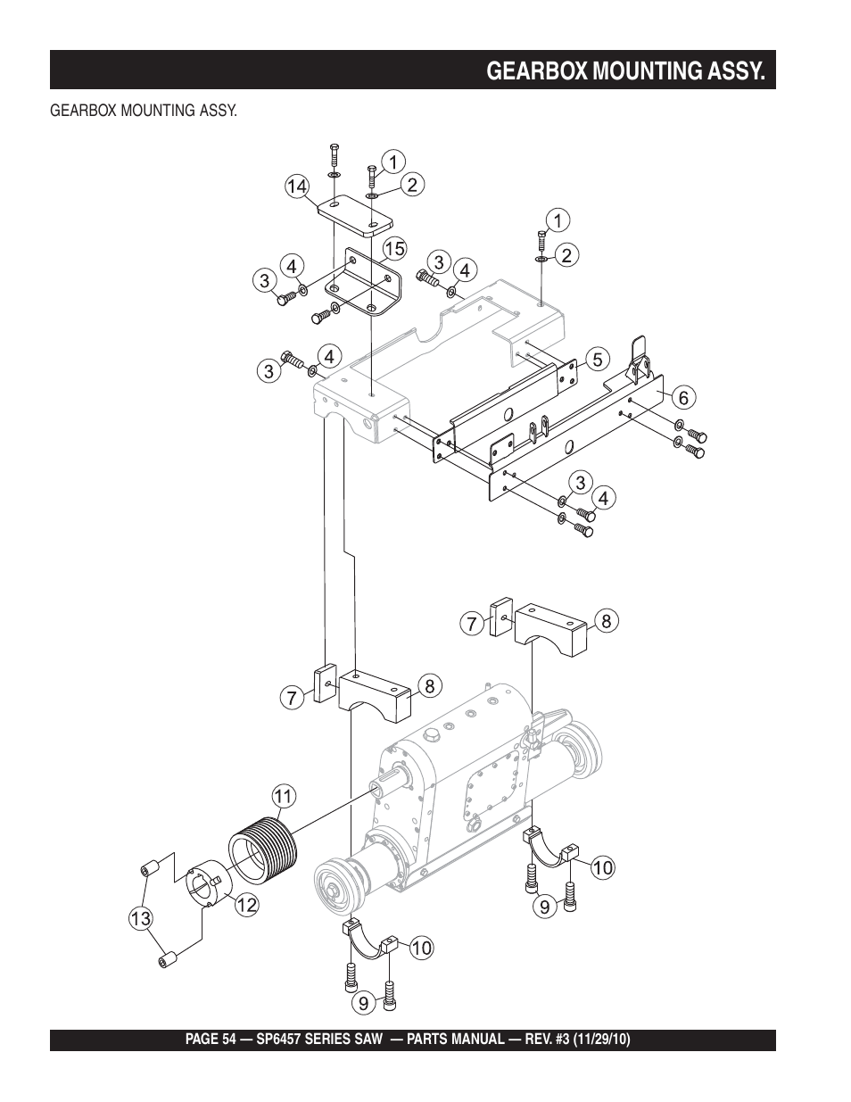 Gearbox mounting assy | Multiquip SP6457 User Manual | Page 54 / 96