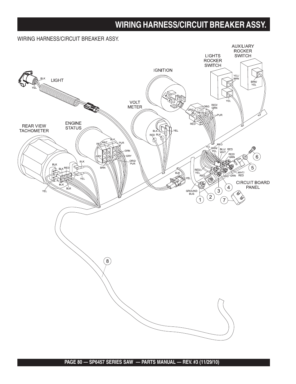 Wiring harness/circuit breaker assy | Multiquip SP6457 User Manual | Page 80 / 96